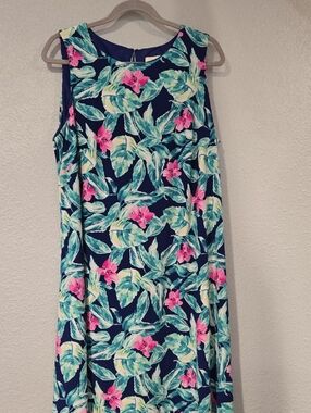 Sleeveless Navy Floral Shift Dress - Pink & Teal